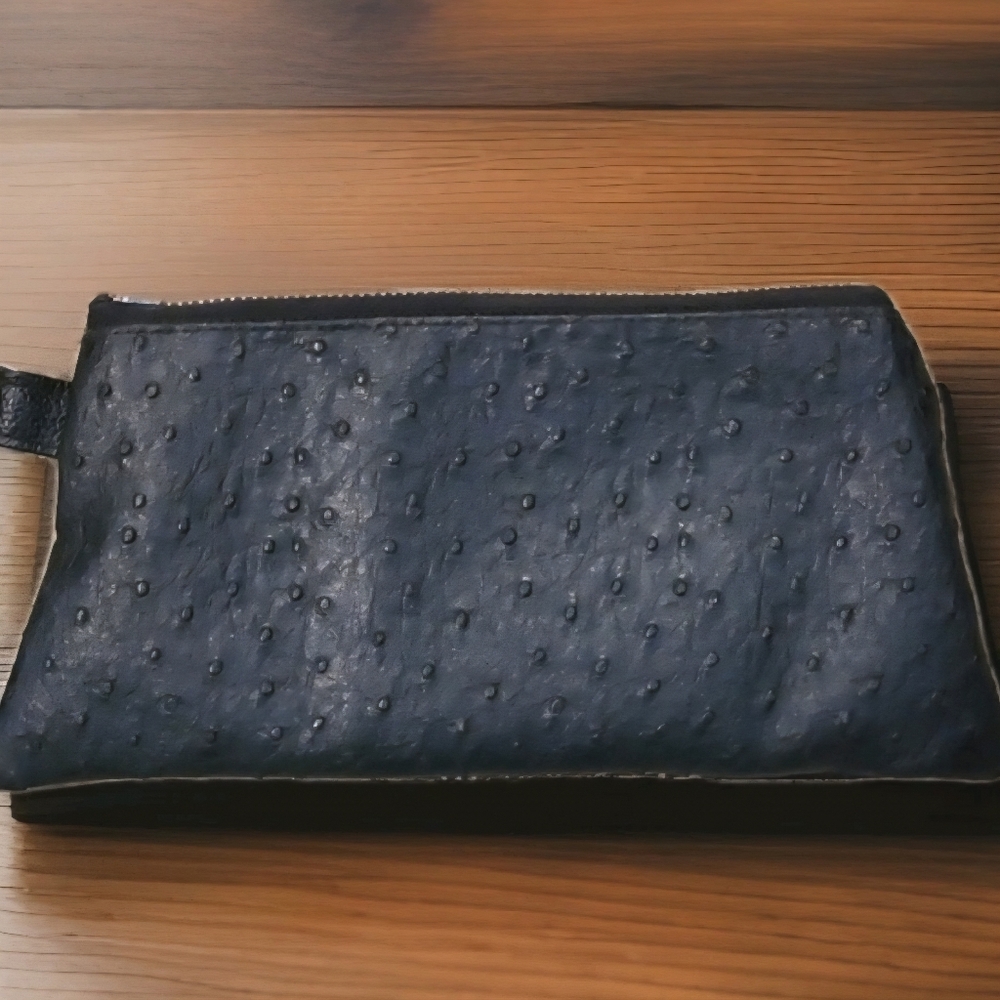 VTG ellu by Leslie Pozen•Made In USA •Ostrich Leather Wristlet - Picture 7 of 9